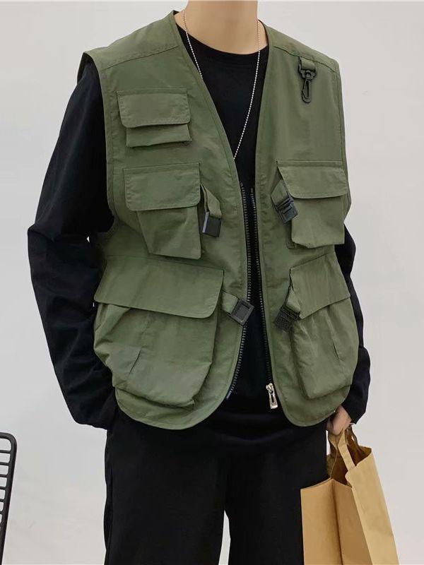 Summer Lightweight Japanese Functional Outdoor Photography Workwear Jacket with Multi-Pocket Vest for Men