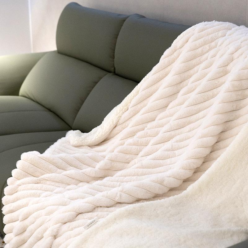 Thick Solid Faux Rabbit Hair Ribbed Blanket Simple Soft Office Nap Sofa Blankets Skin-Friendly Fluffy Autumn and Winter Quilt
