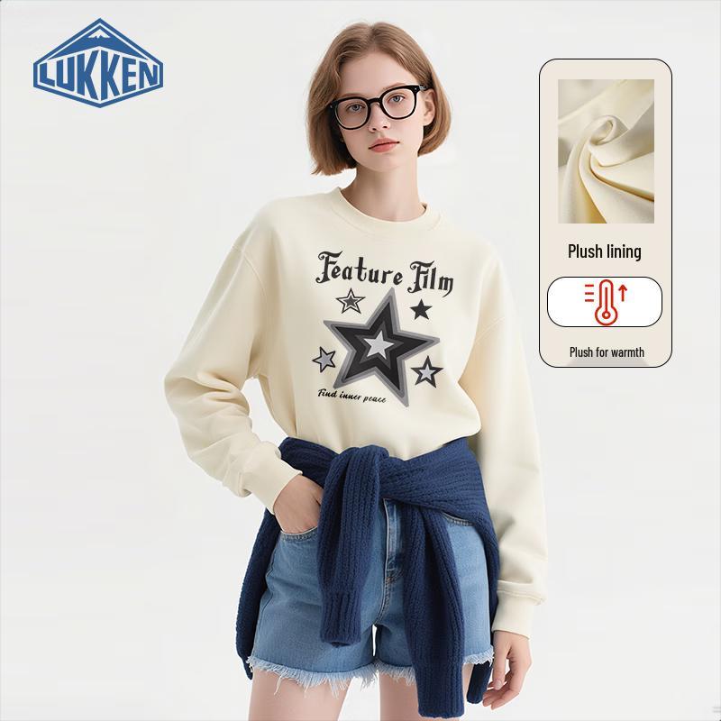 

LUKKEN Women s American Retro Star Fleece-Lined Loose Sweatshirt 3XL