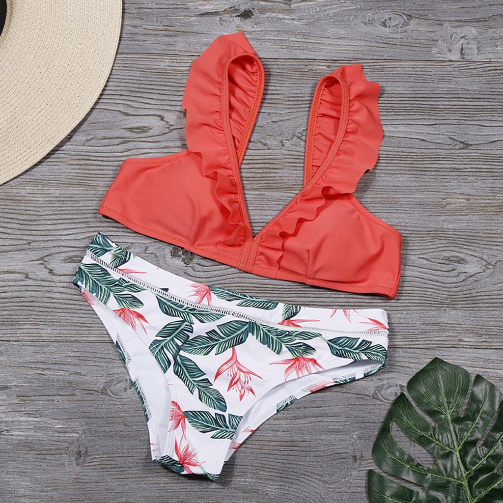 Women's Sexy Ruffle High Waist High Cut Leg Print Bikini Set Two Piece Swimsuit