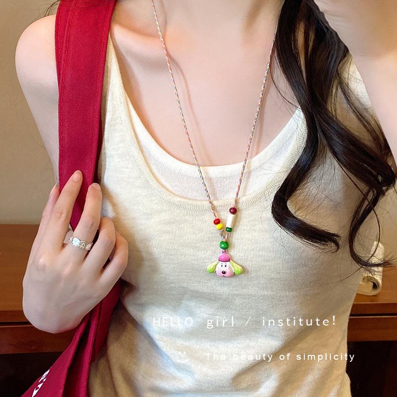 

Dopamine Color Cute Cartoon Apple Necklace Women s Decorative Long Neck Sweater Chain Pendant Accessories