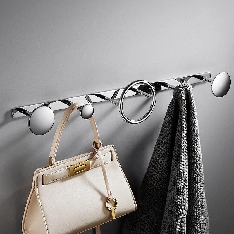 Gun Gray Creative Bathroom Coat Rack Hooks Wall-mounted Brushed Gold Brass Bedroom Circle Hanger Bathroom Accessories Chrome
