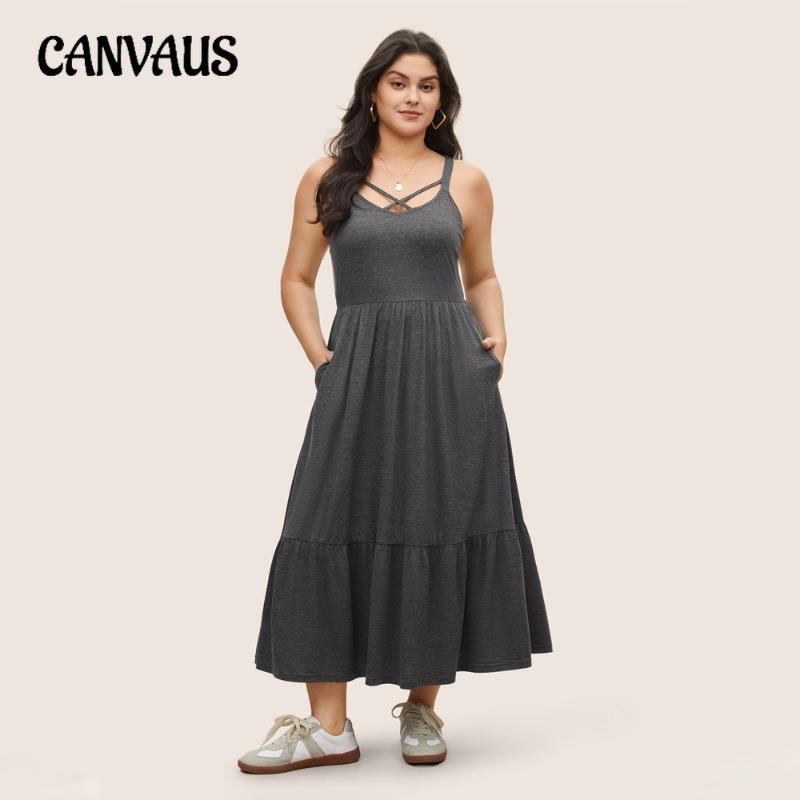 

Plus Size Women s Loose Leisure Holiday Waist Pocket Suspender Long Dress 1XL серый