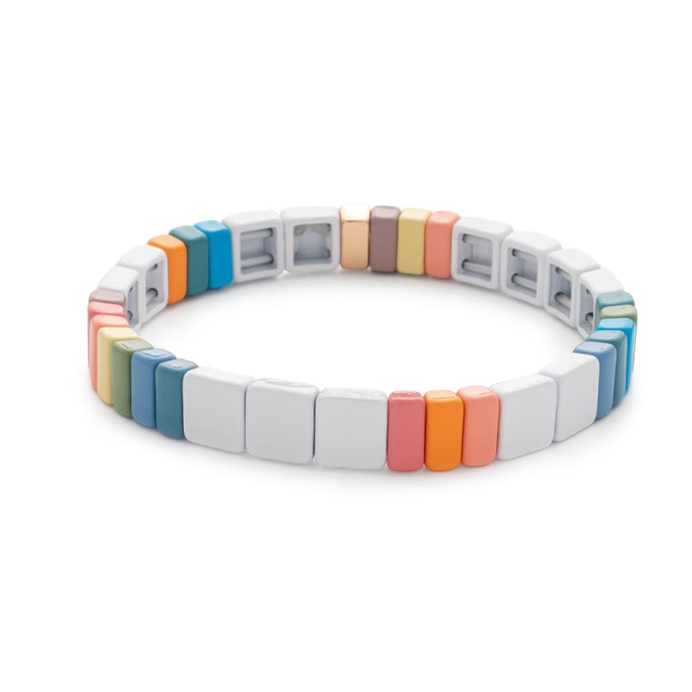 New Fashion Deil Eye Enamel Bangle for Women Colorful Beaded Boho Rectangle Shape Hand Accessory