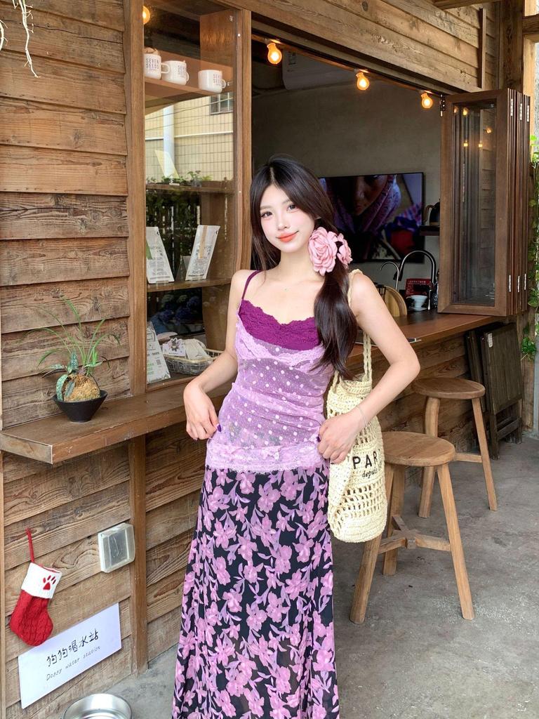 Plus Size Women's Floral Lace Three-Piece Set: Sun Protection Cardigan, Camisole, and Half Skirt