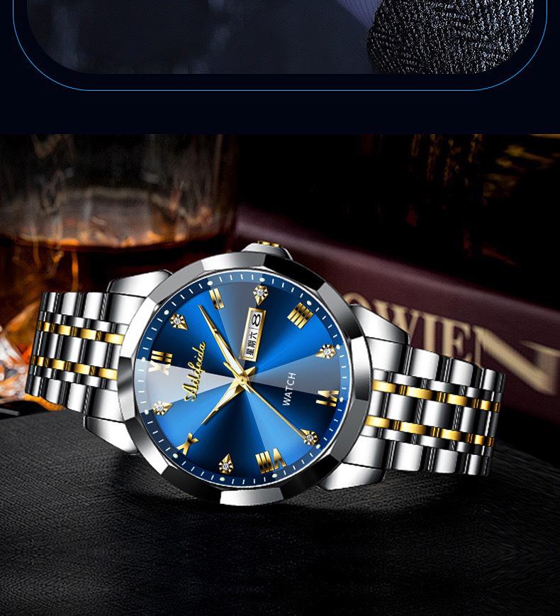 Aili Feida Men's Quartz Watch - Diamond Mirror, Waterproof, Luminous, Calendar, Fashionable