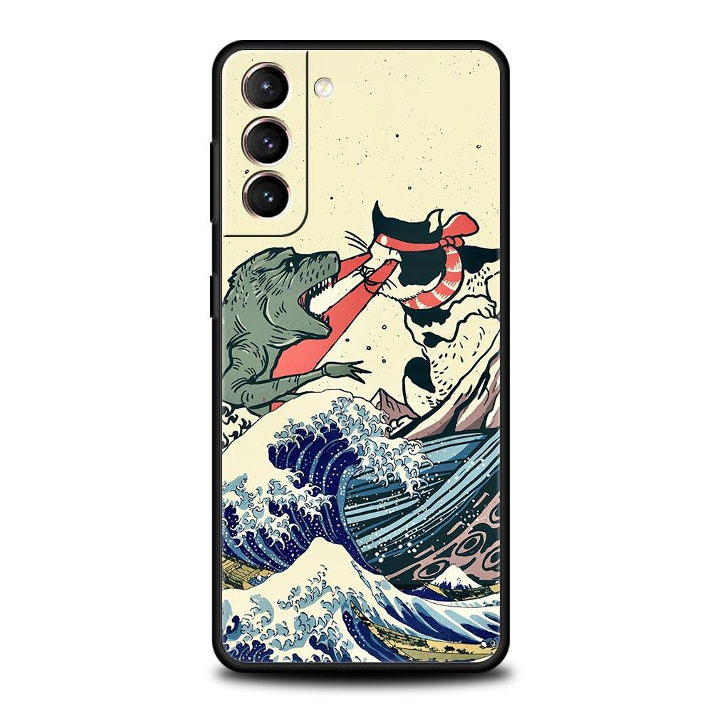 Koi Fish Case For Samsung Galaxy S22 Ultra S21 S20 FE 5G S10 S9 S24 Plus S10E S23 Phone Cover Black Silicone Shell