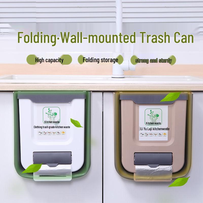 Foldable Wall-Mounted Kitchen Trash Can - Large, No Bend, Easy Clean, Hanging Design