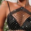 Sexy Halter Tops Sleeveless Backless Cropped Tops Hollow Fishnet Shiny Rhinestones Inlaid Perspective Neck Strap Top