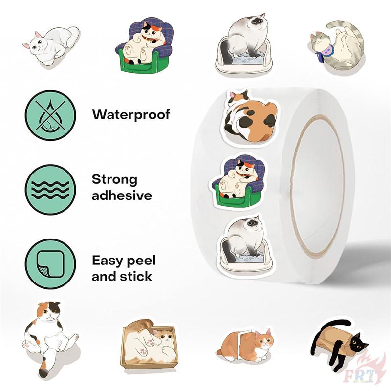 500Pcs/Roll Q Lazy Cats Kids Rewards Stickers - DIY Scrapbooks Album Decor Sealing Label Decals