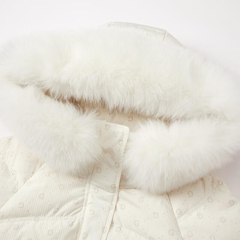 Xiangying Women's Beige Mid-Length Down Jacket with Large Fur Collar