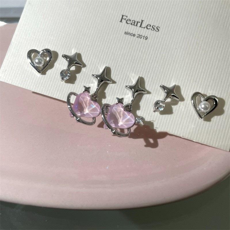 6Pcs/Set New Gold Color Geometric Pendant Hoop Earrings for Women Crystal Star Heart Bow Drop Earring Cartilage Piercing Zircon