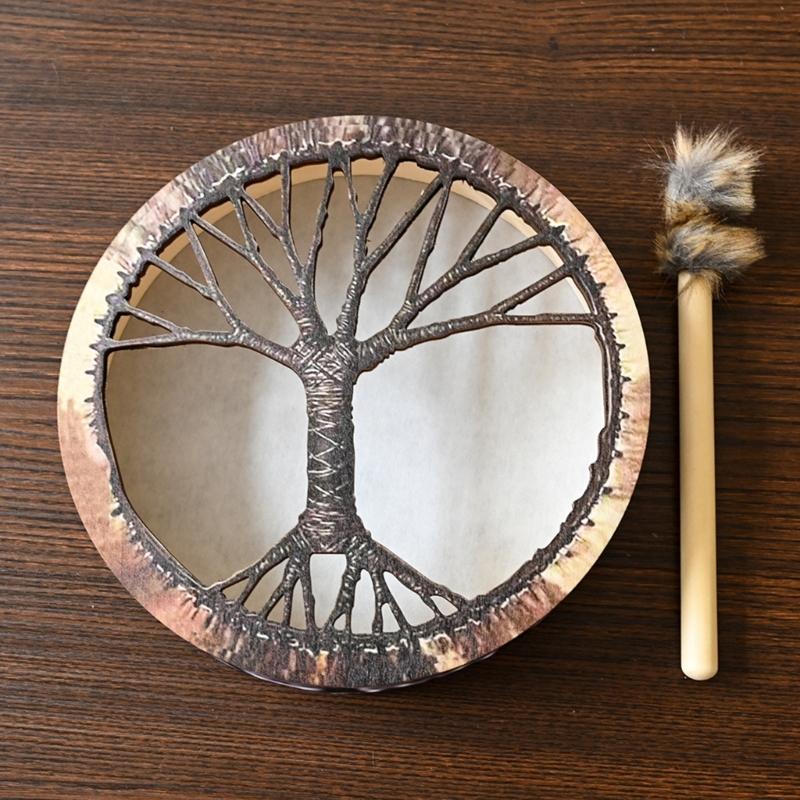 Unique Pattern Shaman Drum With Drumstick Siberian Drum Sound Healing Tool Home Ornament for Spiritual Music Meditation