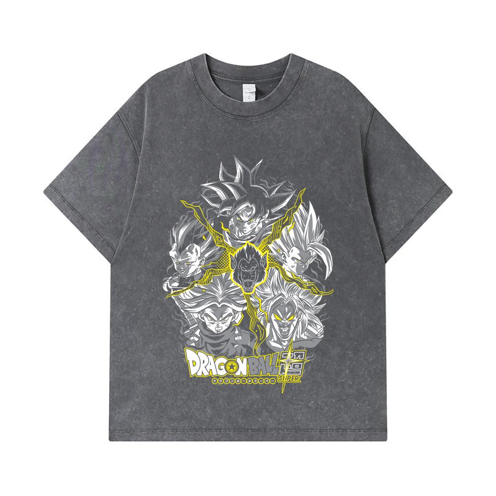 275 GSM Washed T-shirts 100% Cotton Dragon Ball V49 Super Saiyan Print Unisex Heavy Cotton T Shirt