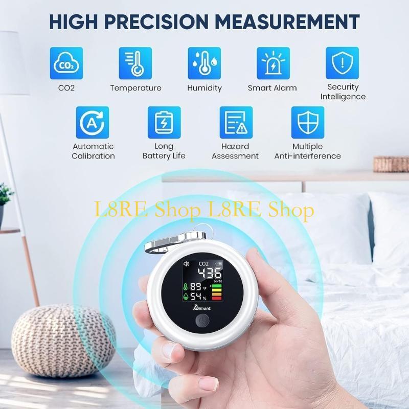 L8RE Portable Air Quality Monitor Mini CO2 Detector Temperature Humidity Meter Carbon Dioxide Tester ABS Material for CO2