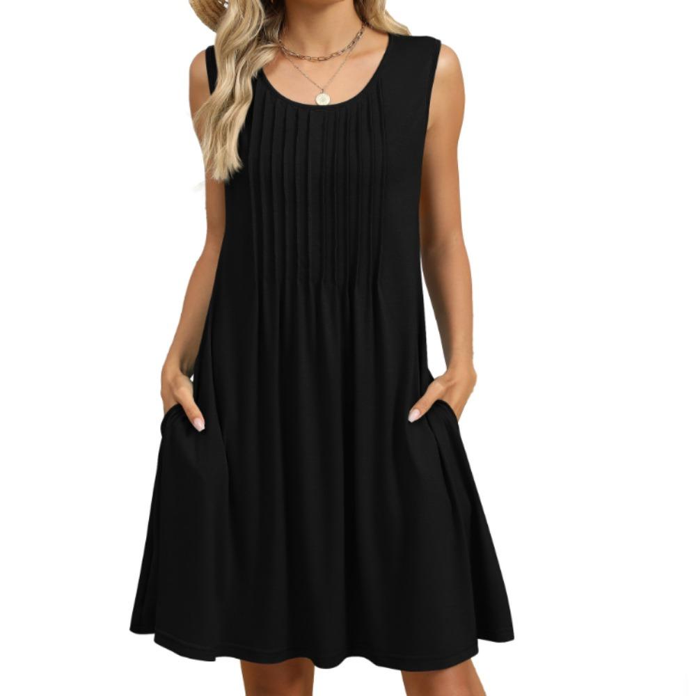 Damen Sommer Neues bedrucktes Tanktop Lockeres Kleid mit Tasche