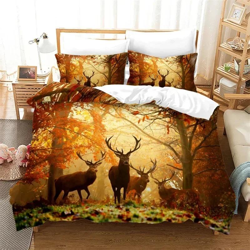 3D Print Sunset Wildlife Deer Elk GiraffeComfortable Duvet Cover Pillowcase Bedding Set Children Bedroom Decoration Home Textile