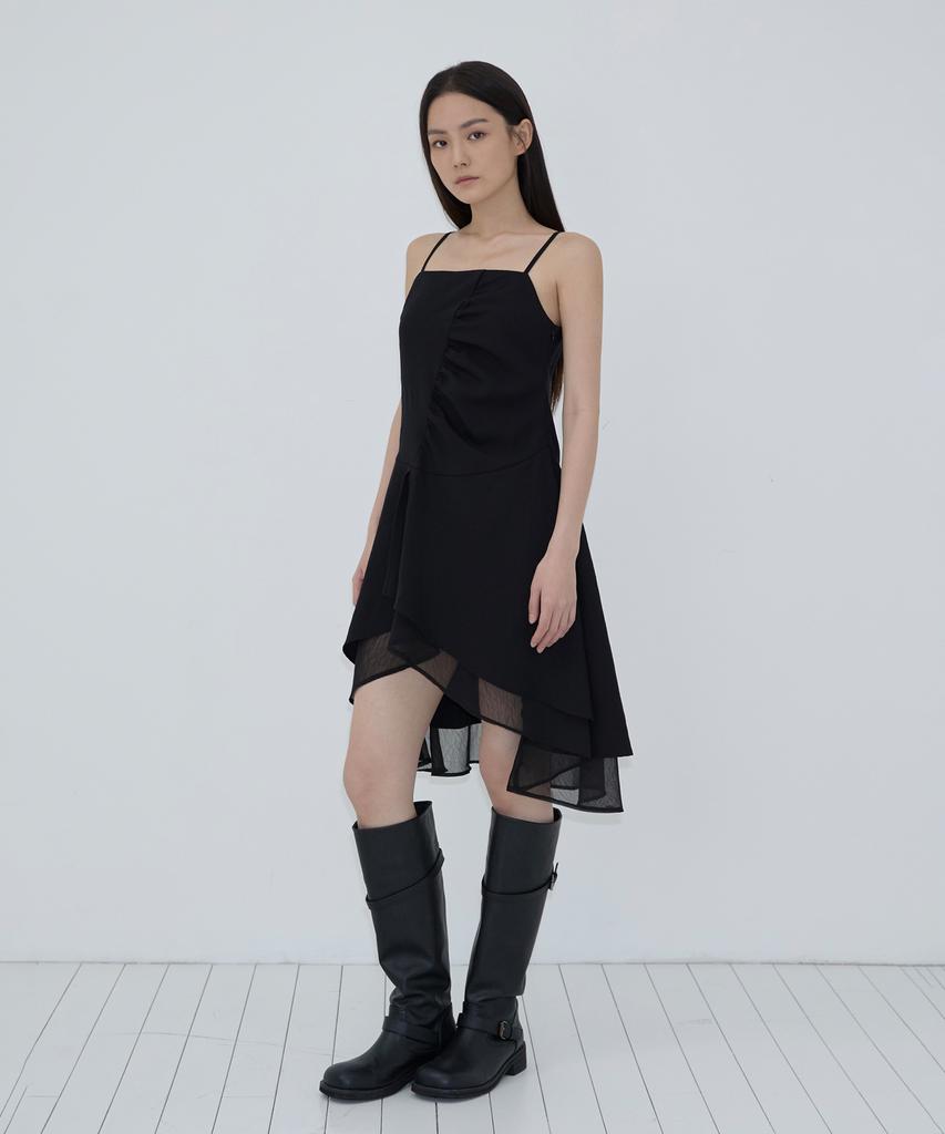 Inegi Drape Layered Slip Dress (Black)