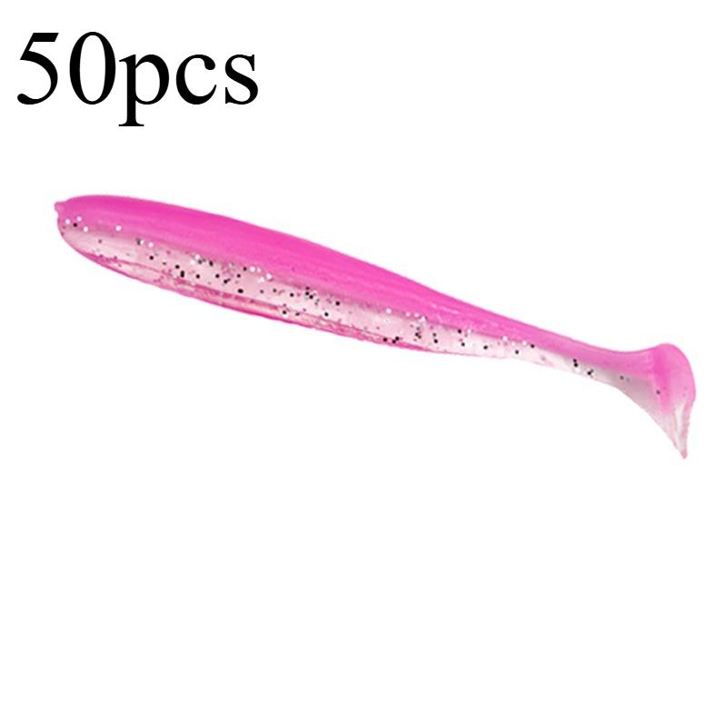 50pcs Mini Soft Fishing Lures, T-tail Worm Lure, Silicone Artificial Bait, Bass Pike Fishing Tackle