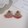 Retro fan-shaped crystal fringed earrings niche design sense natural stone stud earrings sweet light luxury high-end earrings women