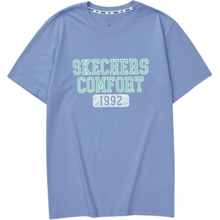 Skechers Round Neck Solid Color Simple Letter Print Short Sleeve T-Shirt Men Tops Impression-Purple L224M095-0221 M