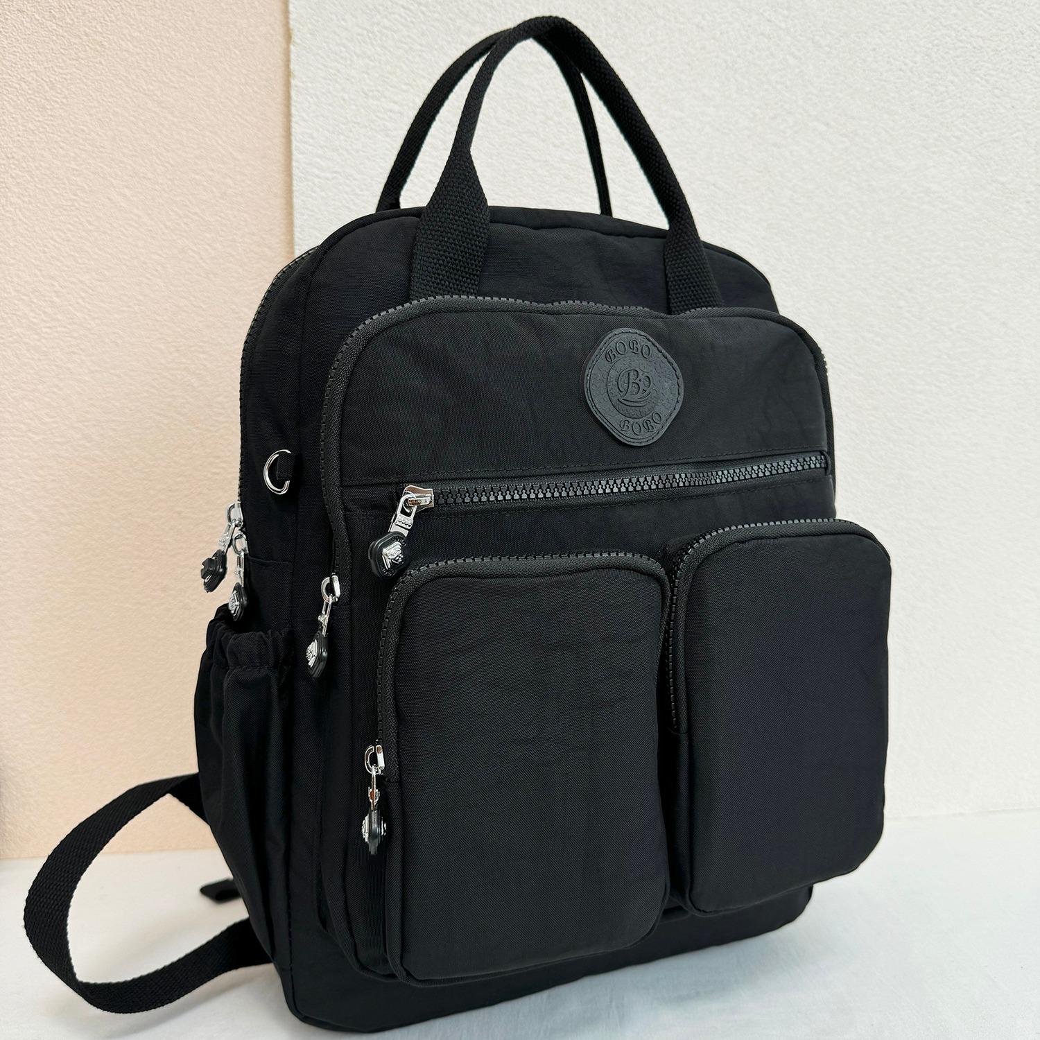 

Модный женский рюкзак с несколькими карманами, мягкой ручкой, однотонный, нейлоновый, для путешествий, легкий, повседневный, школьный 14 inches чёрный