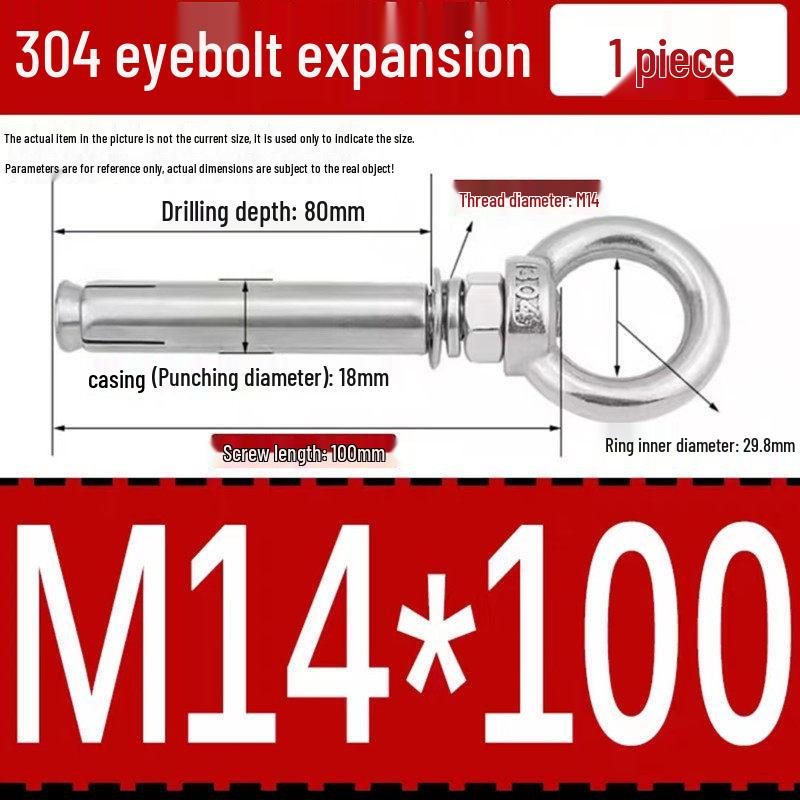 304 Stainless Steel Expansion Bolt with Ring Hook, M6/M8/M10/M12.