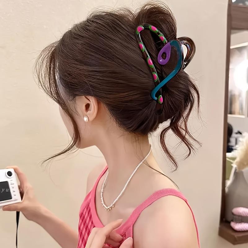 [1pc Hair Claw Clips] 1pc Elegant Heart-Shaped Hair Claw Clips, Simple Oil-Drip Color | Strong Grip Shark Clip for Women's Daily Wear, Comfortable