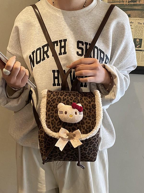 Children's Retro Leopard Print Cartoon Backpack for Girls 2025 - Cute Kitten Design Small Backpack