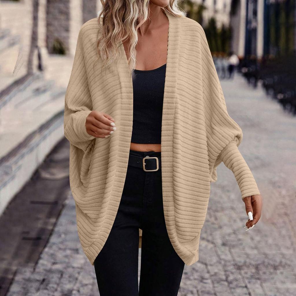 Women's Casual Cardigan With Bats Sleeves, Long Sleeves, Thick Knitting, Lightweight For Outer Wear