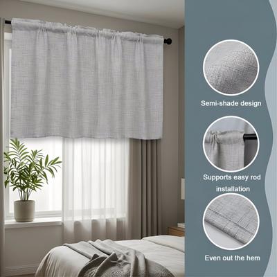 Linen Cafe Curtains, Sheer Short Tier Curtains for Small Windows, Solid Color Semi Blackout Kitchen Curtain Valances for Kitchen Window Cabinet
