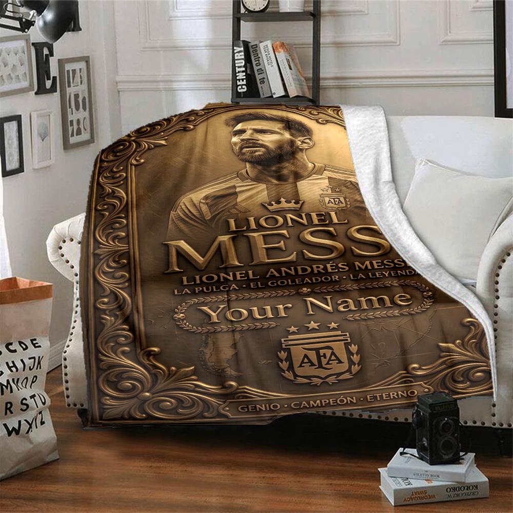 Football Messi Personalized Text Blanket Multi-purpose Customizable Blanket Ultra-Soft Versatile for Seaside Home Decor Bed Livingroom