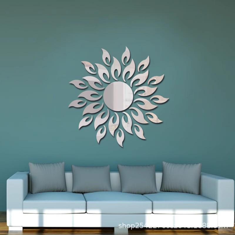

Акриловая наклейка на стену с зеркалом в виде солнца - самоклеящийся декоративный акцент для гостиной или офиса Large round 15cm, 50*50 серебряный