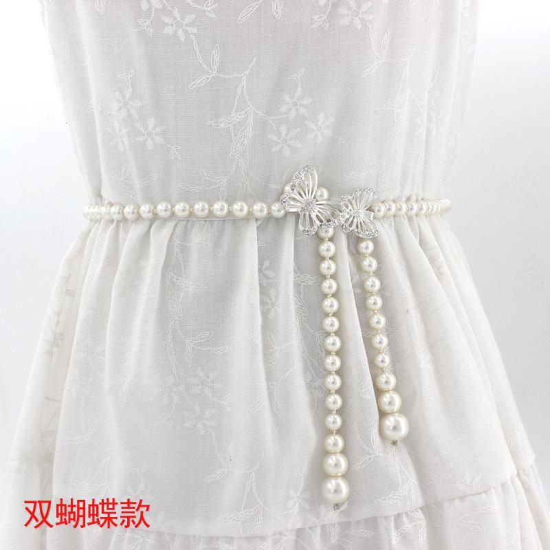 

Женское милое платье с бантом, жемчужная поясная цепочка, женский декоративный тонкий ремень, девять