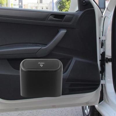 Black Car Trash Can Garbage Dustbin with Lid Vehicle Rubbish Bin for Auto