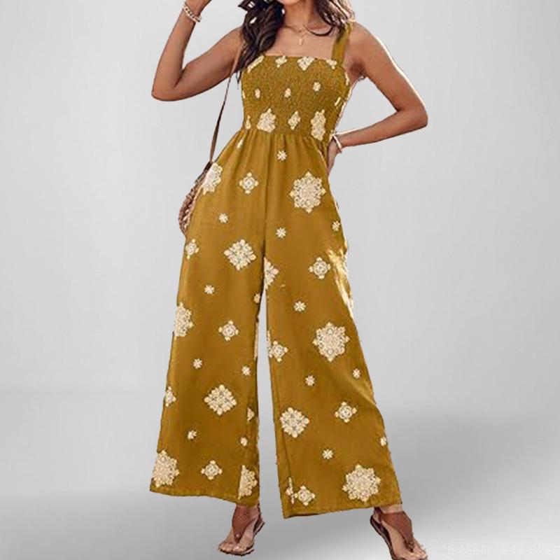 2025 Summer Women's Printed Casual Loose Short Sleeve Jumpsuit