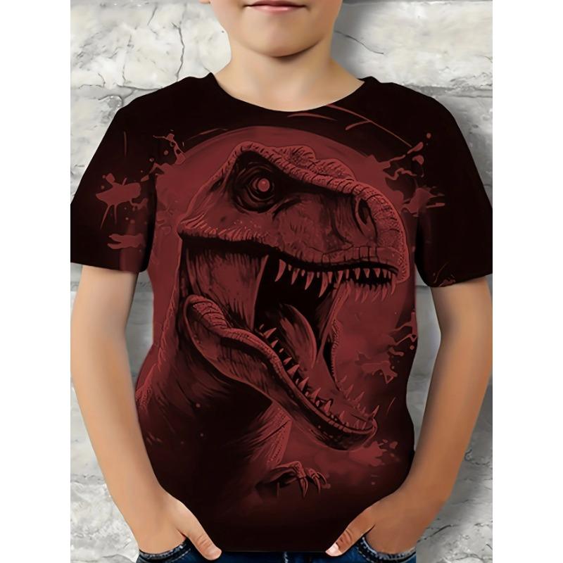 Sommar Rundhals 3D Dinosaurie Tryckt Topp Trendig Casual Kortärmad Barn Pojk T-shirts