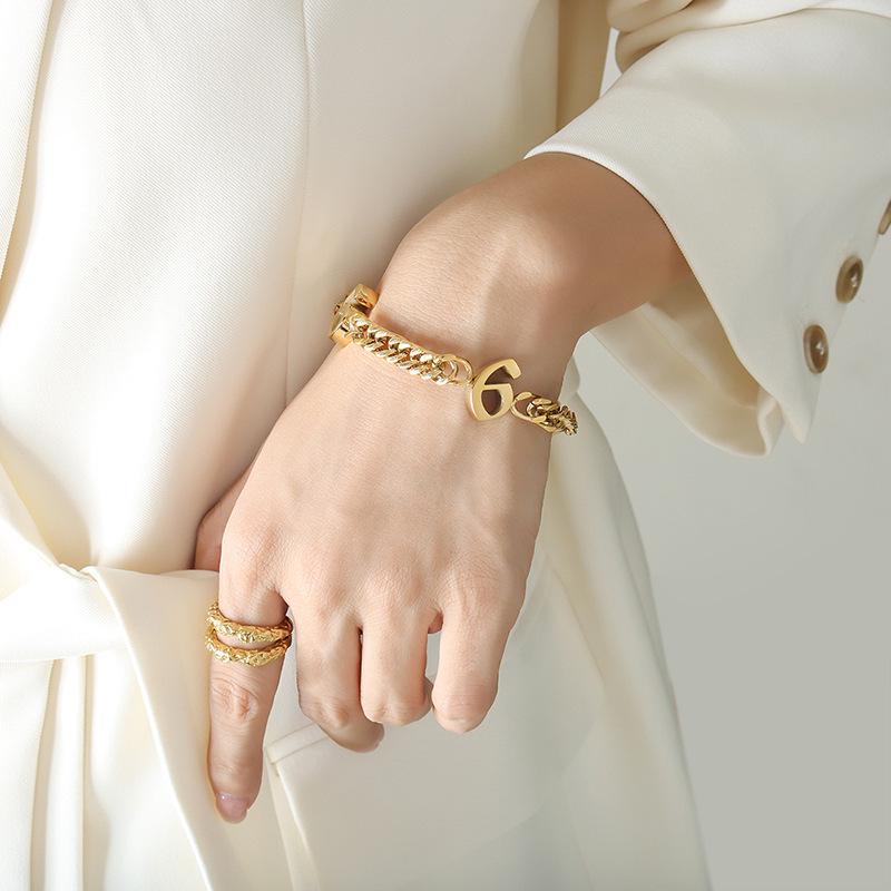 European-American Hip Hop Cuban Link Bracelet - 18K Gold-Plated Titanium Steel, Trendy Statement Jewelry