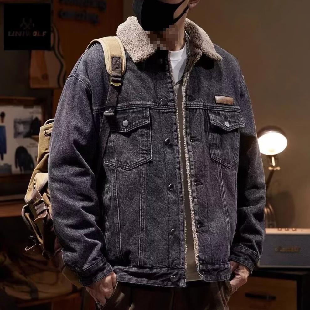 Men's Winter Trendy Brand Loose Lambswool-Lined Retro Denim Jacket