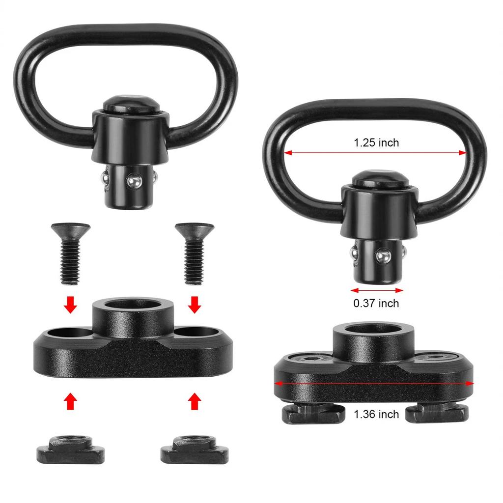 1,25" QD úchyt pro popruh Heavy Duty Rychloupínací otočné prvky s tlačítkem pro dvobodový popruh Otočné o 360° Snadná montáž QD popruh