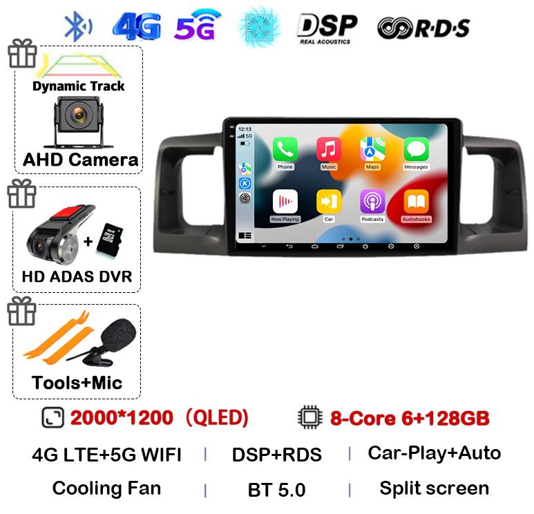 Android 14 Carplay Auto WIFI 4G Car Radio For Toyota Corolla E120 E 120 BYD F3 2007 2008 2009 2010 2011 Stereo Multimedia Player
