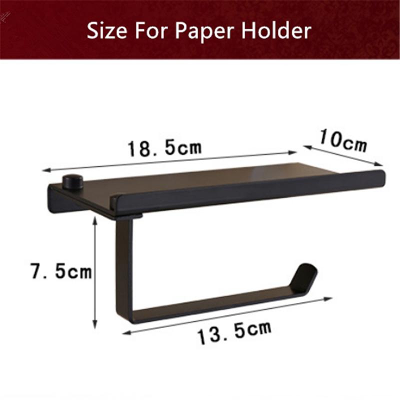 Tuqiu Black Toilet Paper Holder Wall Mounted Bathroom Tissue Paper Holder Aluminum Paper Roll Holder With Phone Storage Shelf