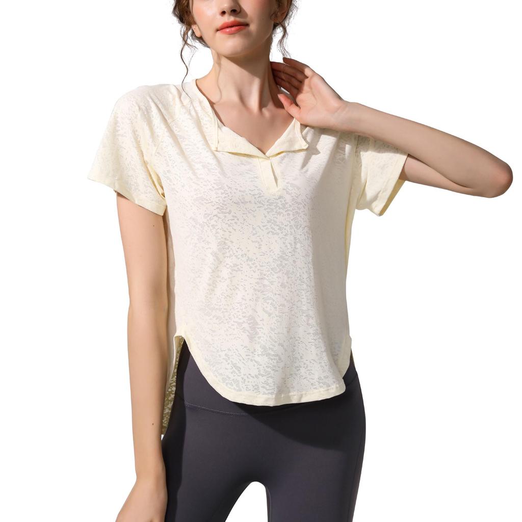 Damen Sommer Yoga V-Ausschnitt T-Shirts: Cool, Locker, Atmungsaktiv, Slim-Fit Kurzarm für Laufen und Fitness