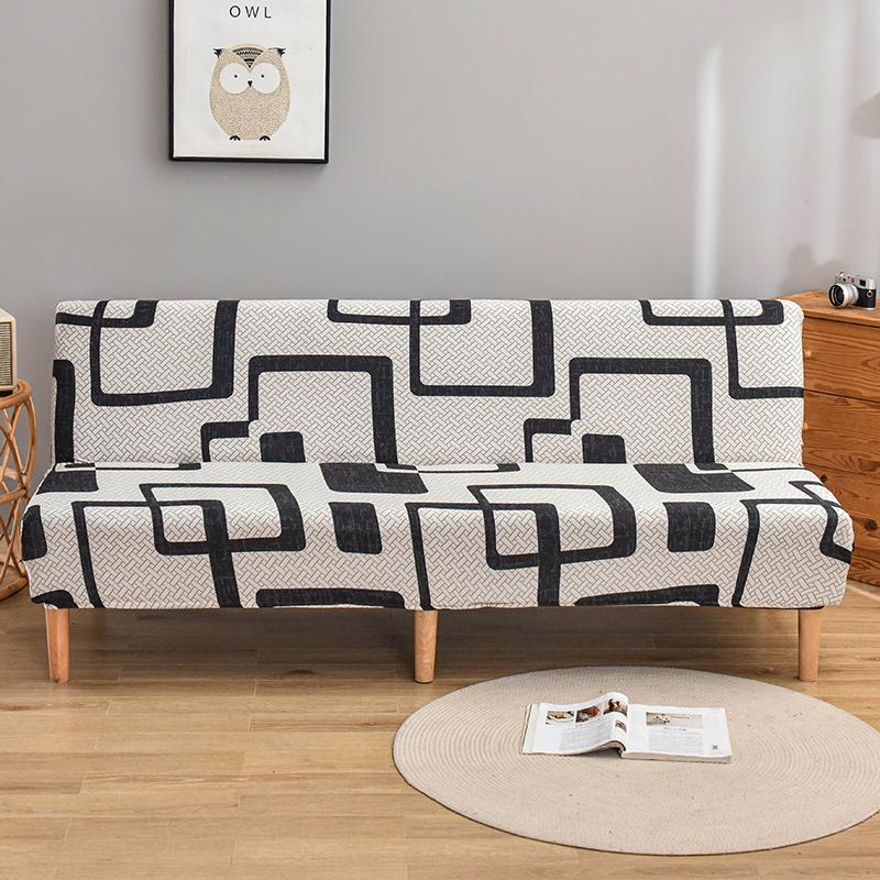 Floral Printed Armless Futon Slipcover Stretch Sofa Bed Slipcover Furniture Protector Without Armrests with Elastic Bottom 1pc