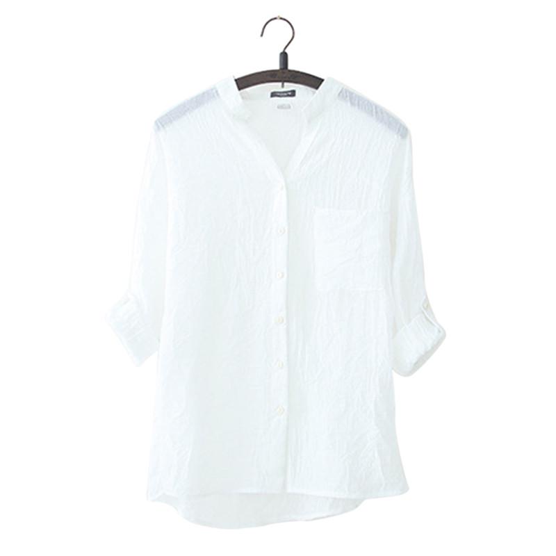 Women Autumn Tops Linen Button Down Loose Casual Career Shirt Long Sleeve Blouse
