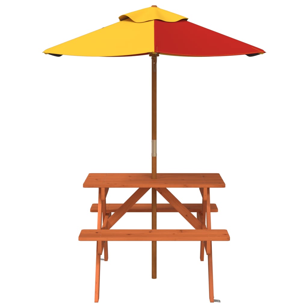 Vidaxl Picnic Table For 4 Children, With Umbrella, Fir Wood