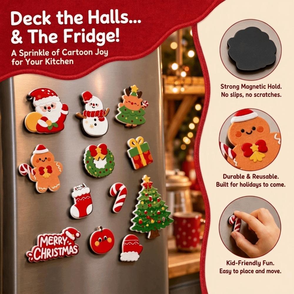 12pcs/set Cartoon Christmas Fridge Magnets Set Animal Magnetic Stickers  Kitchen Cabinet
