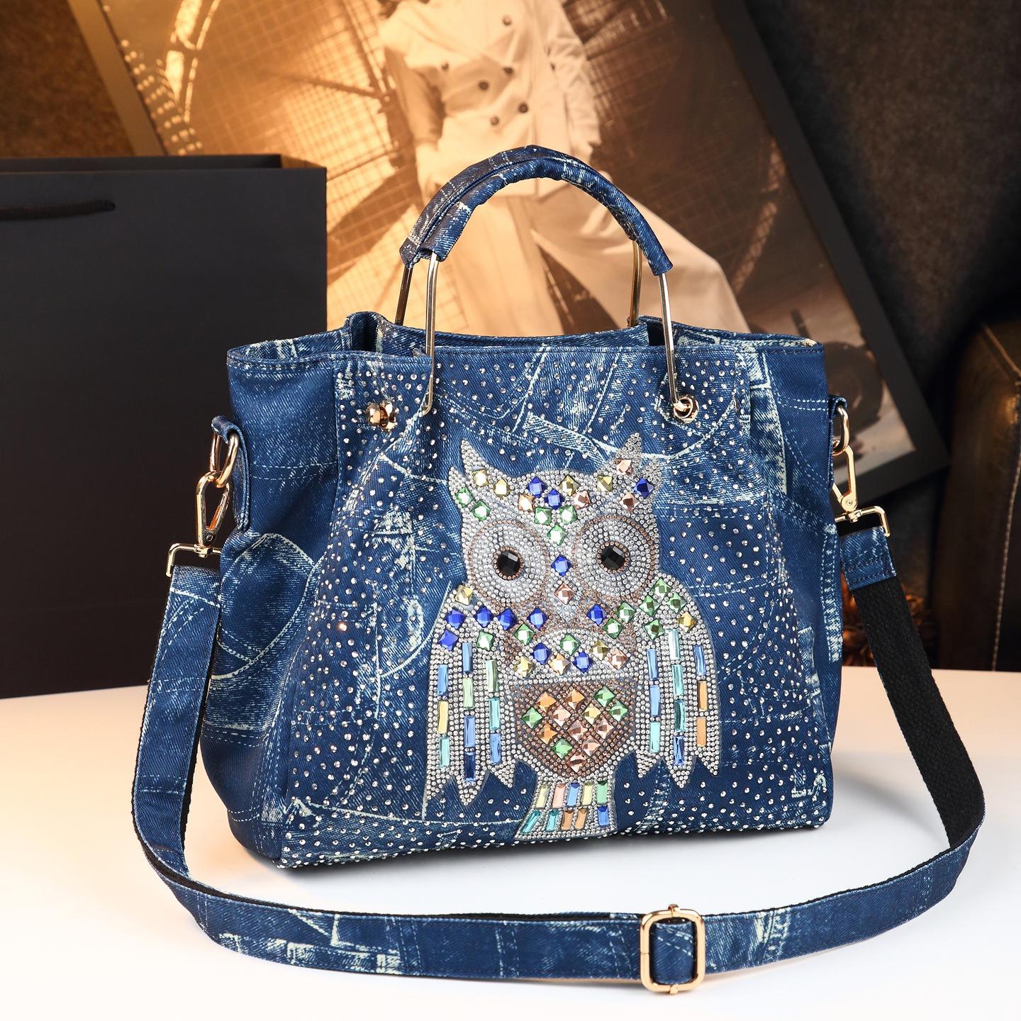 Large Capacity New Diamond Studded Single Shoulder Crossbody Bag джинсовый синий