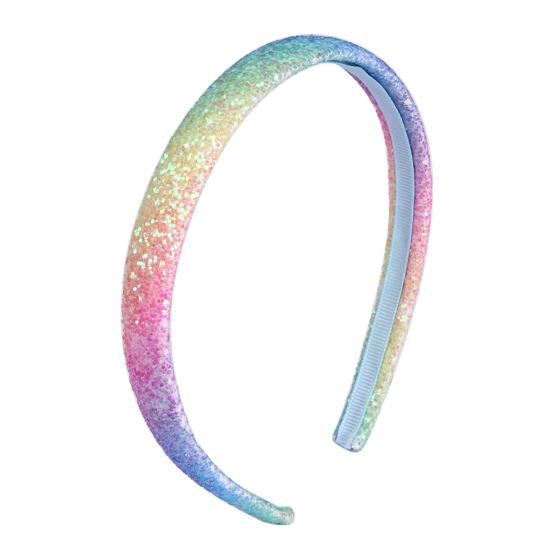 Bandeau pour fille avec peigne à dents lisses et arc anti-glisse Couleur dégradé arc-en-ciel Décoration Cœurs Étoiles Serre-tête