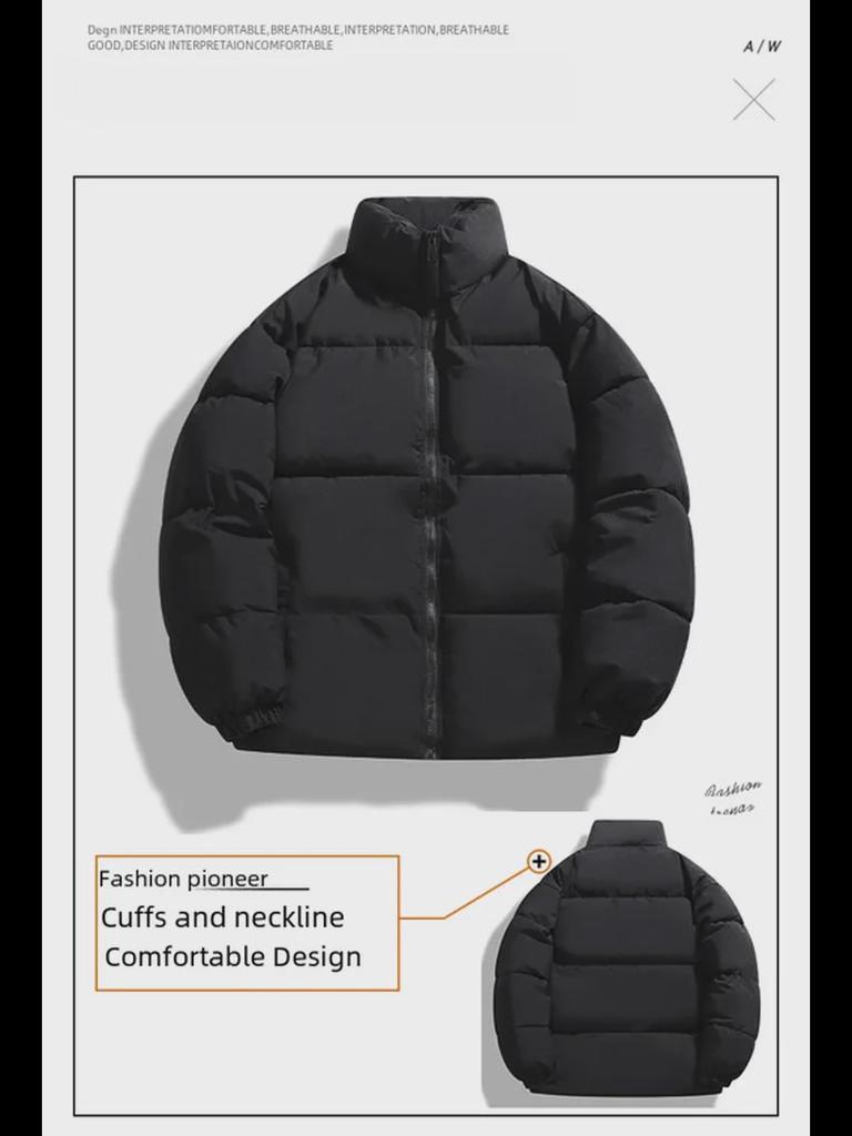 Men's Korean Autumn/Winter Casual Solid Color Short Cotton Jacket with Stand Collar.